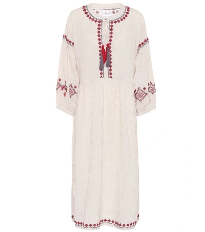 Shop Velvet Etta Embroidered Cotton-blend Dress In White