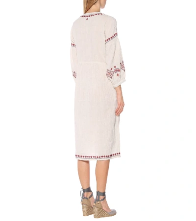 Shop Velvet Etta Embroidered Cotton-blend Dress In White
