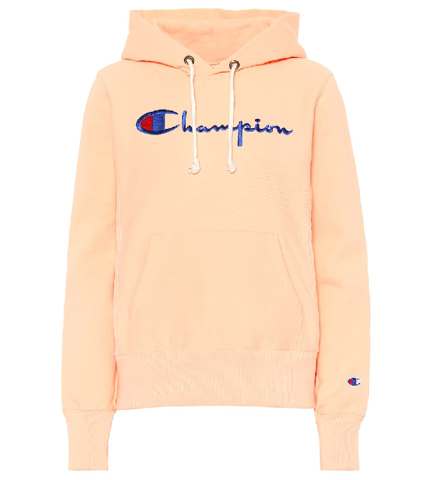 Champion Logo Cotton Hoodie In Orange 