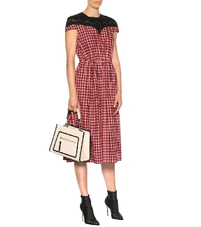 Shop Fendi Checked Cotton Midi Dress In Red