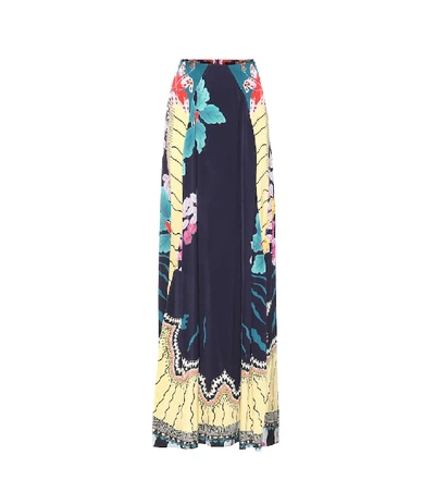 Shop Etro Printed Crêpe Maxi Skirt In Blue