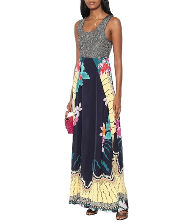 Shop Etro Printed Crêpe Maxi Skirt In Blue