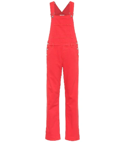 Shop Ganni Cotton Denim Overalls In Red