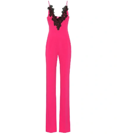 Shop David Koma Macramé-trimmed Cady Jumpsuit In Pink