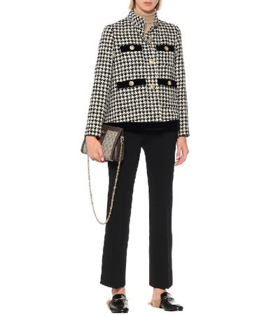 Shop Gucci Houndstooth Wool-blend Jacket In Black