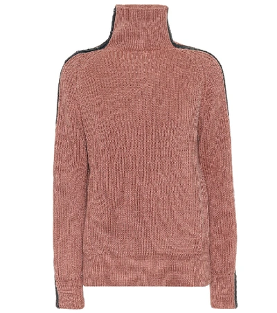 Shop Bottega Veneta Leather-trimmed Cotton Sweater In Brown