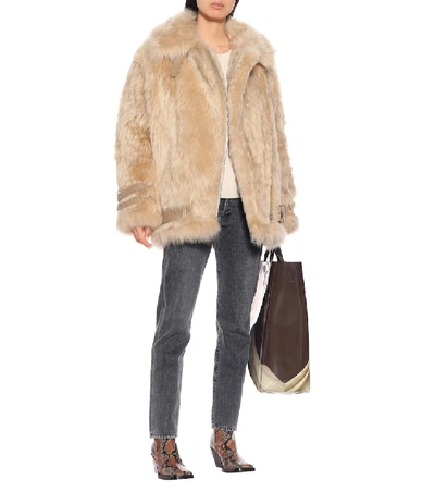 Shop Acne Studios Shearling Aviator Jacket In Beige