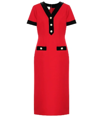 Shop Gucci Wool And Silk Midi Dress In Red
