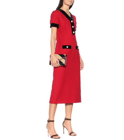 Shop Gucci Wool And Silk Midi Dress In Red