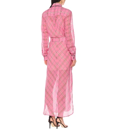 Shop Victoria Victoria Beckham Checked Cotton And Silk Shirt Dress In Pink