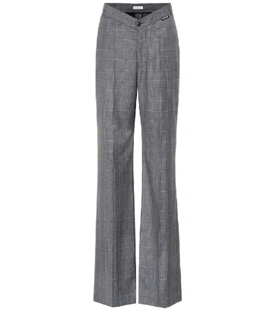 Shop Balenciaga Checked Wool And Silk Pants In Grey