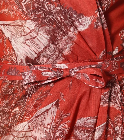 Shop Johanna Ortiz Cuando El Rio Suena Cotton Wrap Dress In Red
