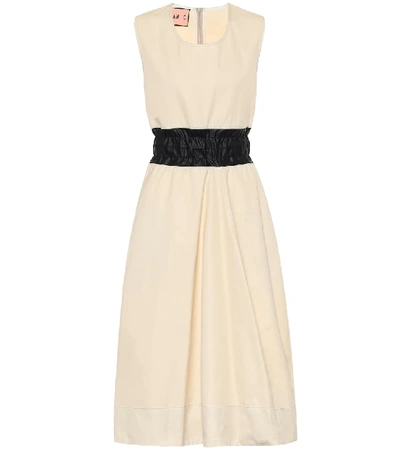 Shop Plan C Cotton-blend Midi Dress In Beige