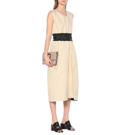 Shop Plan C Cotton-blend Midi Dress In Beige