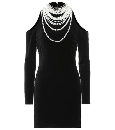 Shop Balmain Embellished Cotton-blend Dress In Black