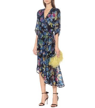Shop Etro Floral Silk-blend Midi Wrap Dress In Blue