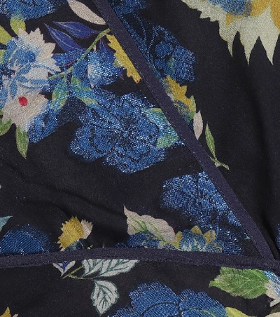 Shop Etro Floral Silk-blend Midi Wrap Dress In Blue