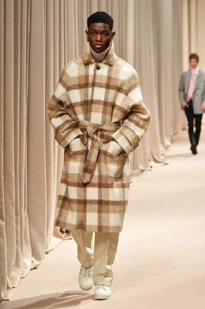 Shop Ami Alexandre Mattiussi Checked Wool-blend Coat In Beige