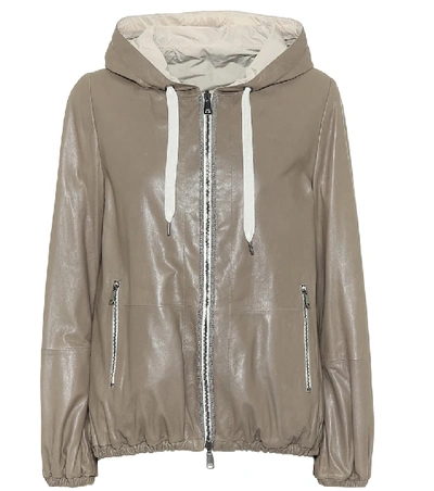 Shop Brunello Cucinelli Reversible Leather Hooded Jacket In Beige