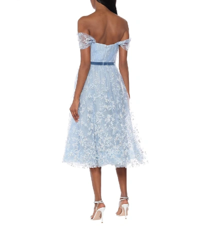 Shop Marchesa Notte Off-the-shoulder Tulle Gown In Blue