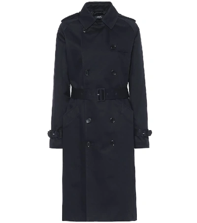 Shop Apc Greta Cotton-gabardine Trench Coat In Blue