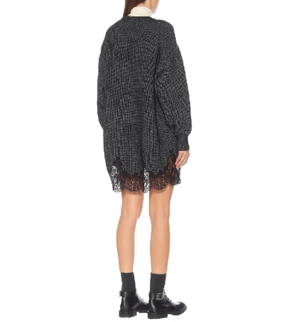 Shop Givenchy Lace-trimmed Cotton-blend Knit Dress In Grey