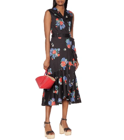 Shop Tory Burch Floral Cotton Wrap Dress In Black