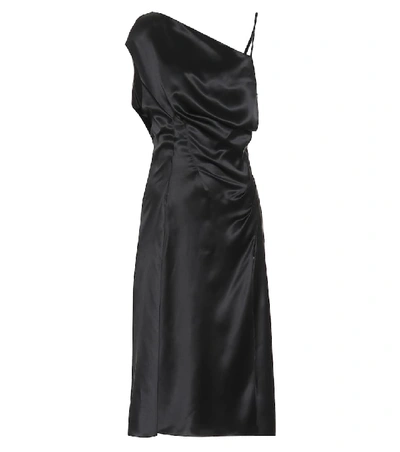 Shop Versace Asymmetrical Silk-satin Dress In Black