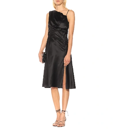 Shop Versace Asymmetrical Silk-satin Dress In Black