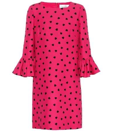 Shop Valentino Printed Silk And Wool Dress In Pink