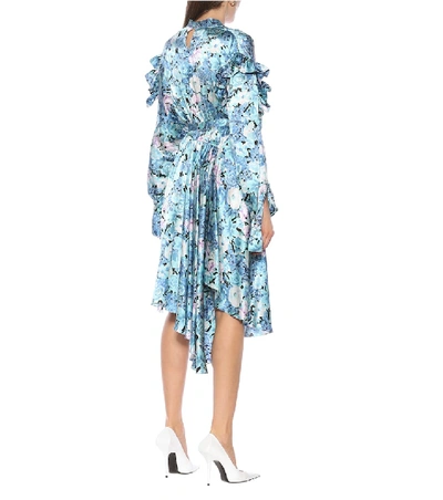 Shop Balenciaga Floral Silk-satin Midi Dress In Blue