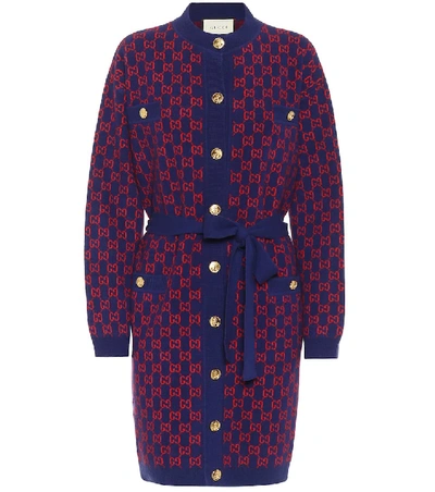 Shop Gucci Gg Wool-blend Cardigan In Blue