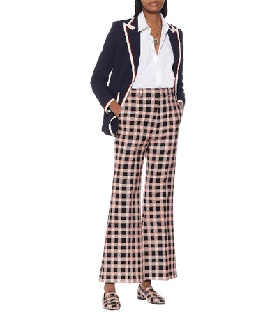 Shop Gucci Checked Wool-tweed Flared Pants In Pink