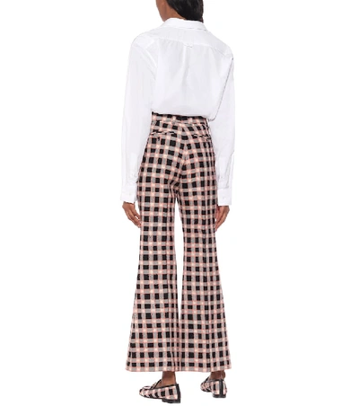 Shop Gucci Checked Wool-tweed Flared Pants In Pink