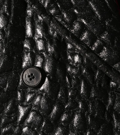 Shop Saint Laurent Croc-effect Faux Leather Pea Coat In Black