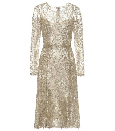 Shop Dolce & Gabbana Floral-lace Lamé Dress In Gold