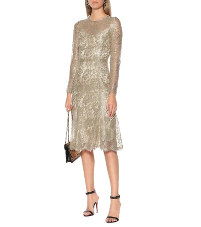 Shop Dolce & Gabbana Floral-lace Lamé Dress In Gold