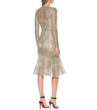 Shop Dolce & Gabbana Floral-lace Lamé Dress In Gold