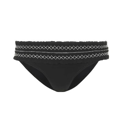 Shop Tory Burch Costa Smocked Bikini Bottoms In Black