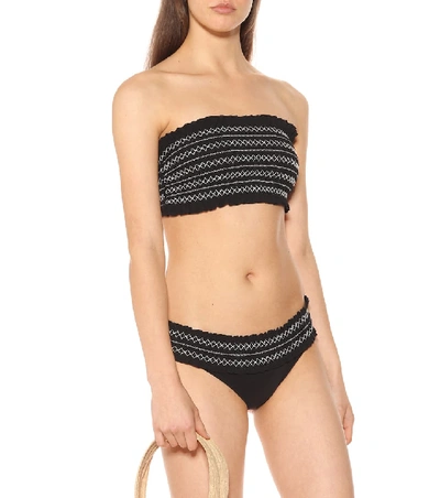 Shop Tory Burch Costa Smocked Bikini Bottoms In Black