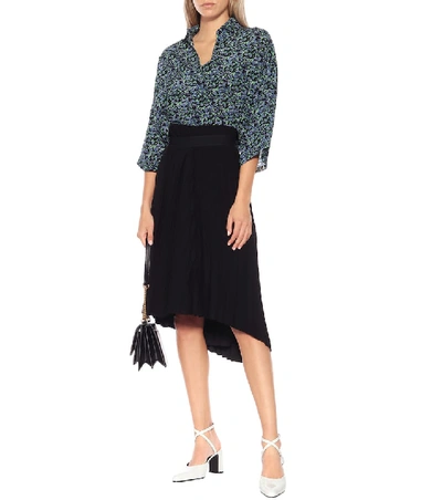 Shop Balenciaga Asymmetric Pleated Midi Skirt In Black