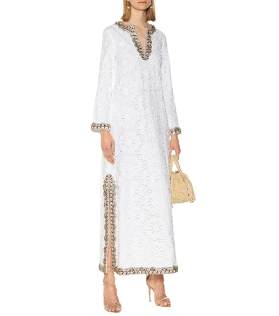 Shop Tory Burch Embellished Broderie-anglaise Maxi Dress In White