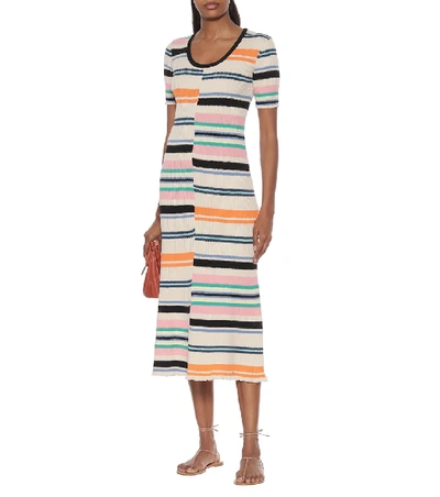 Shop Kenzo Striped Cotton-blend Sweater Dress In Multicoloured