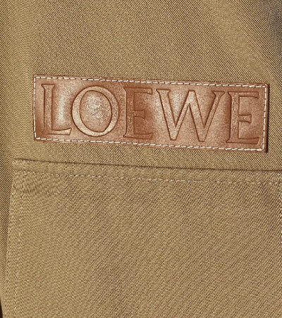 Shop Loewe Leather-trimmed Cotton Coat In Beige