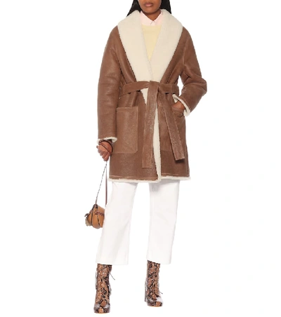 Shop Loewe Shearling Coat In Brown