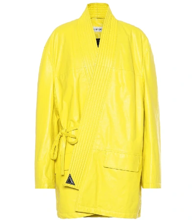 Shop Balenciaga Leather Coat In Yellow