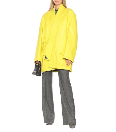 Shop Balenciaga Leather Coat In Yellow