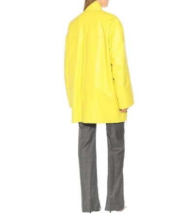 Shop Balenciaga Leather Coat In Yellow