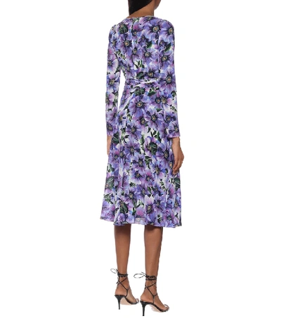 Shop Dolce & Gabbana Floral Silk Wrap Dress In Purple