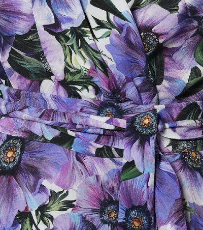 Shop Dolce & Gabbana Floral Silk Wrap Dress In Purple